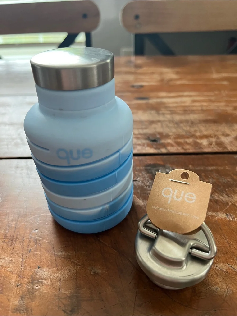 Que Blue Collapsible Bpa Free Dishwasher Safe 20 Oz. Water Bottle